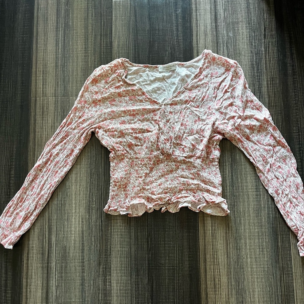 Paper Crane Pink Floral Long Sleeve Blouse